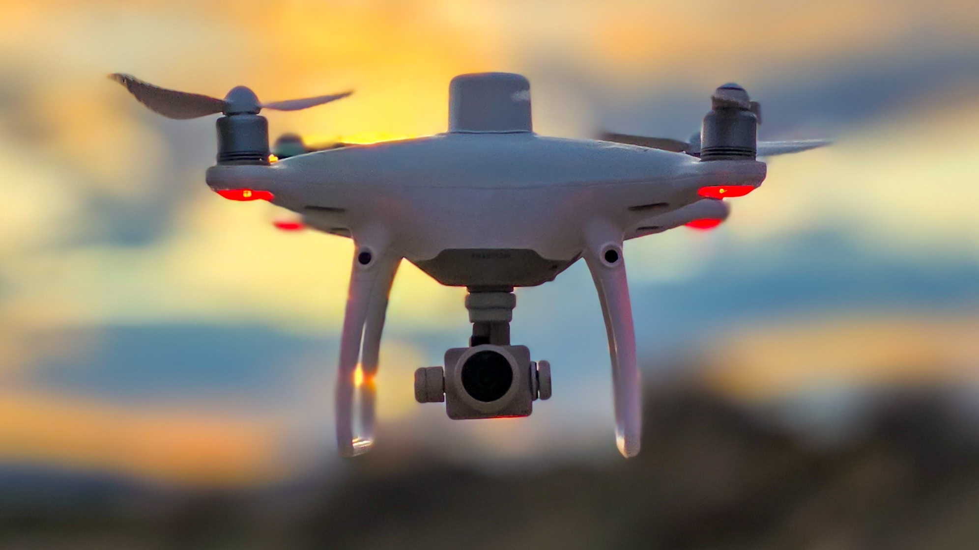 BlueCrest Aerial drone in flight against a Southern Utah sunset